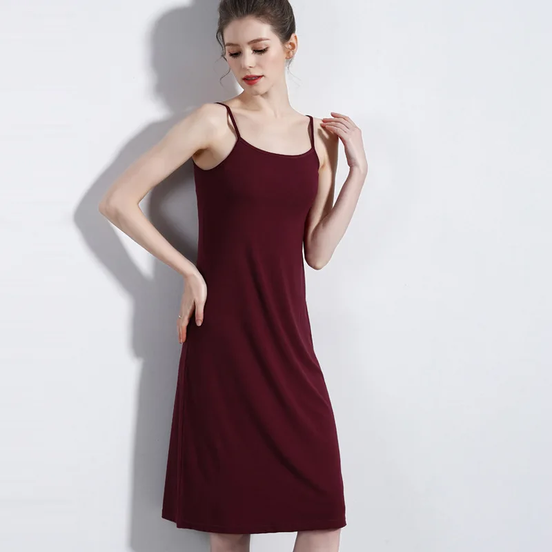 105cm Wine Red Летнее женское платье-комбинация, длинный тонкий ремень, без рукавов, новинка, внутреннее платье, высокое качество, Нижняя юбка, нижнее белье размера плюс, Нижняя юбка - Цвет: 105cm Wine Red