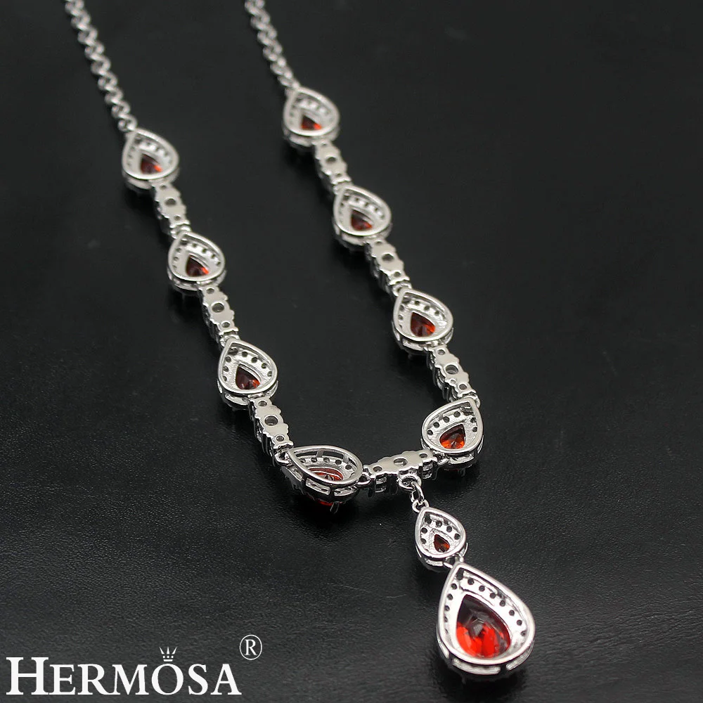 Wedding Jewelry Super Girls Choker 925 Sterling Silver Pendant Necklace 18'' Shiny Garnet Necklaces For Women Romantic Party Hot |