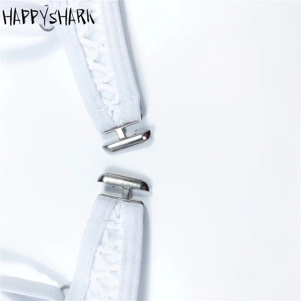 Женский купальник с чашками пуш-ап HAPPY SHARK белый и заниженной талией лето 2018 |