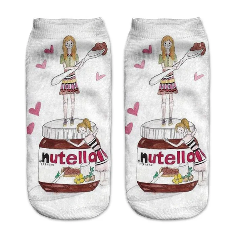 1 Женские носки с 3D принтом весна лето Nutella пицца забавные короткие Горячие счастье хлопок модные женские повседневные короткие носки - Цвет: 1