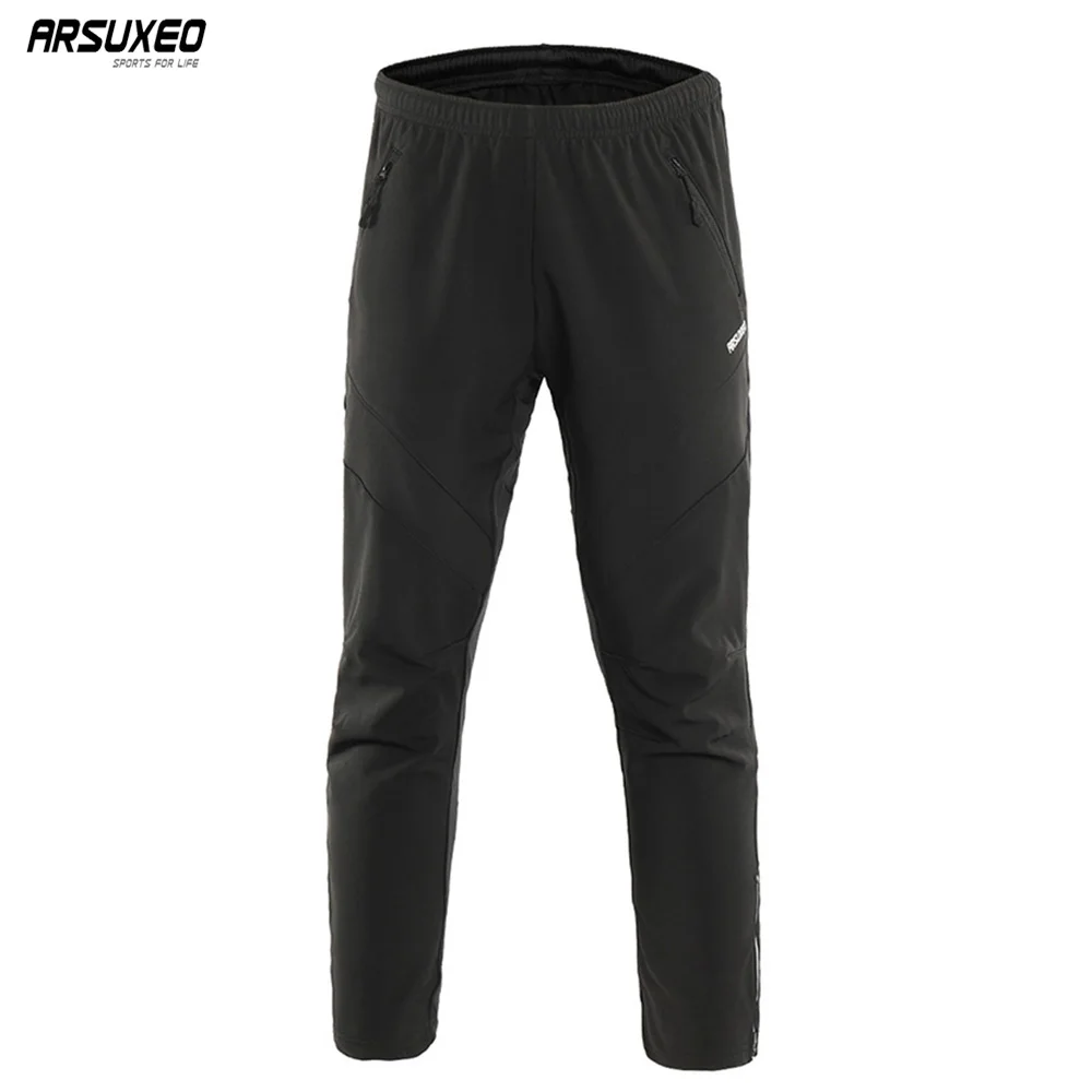

ARSUXEO Men Autumn Winter Thermal Fleece Cycling trousers Quick Dry Sports Windproof Reflective Running Bike Cycling Pants