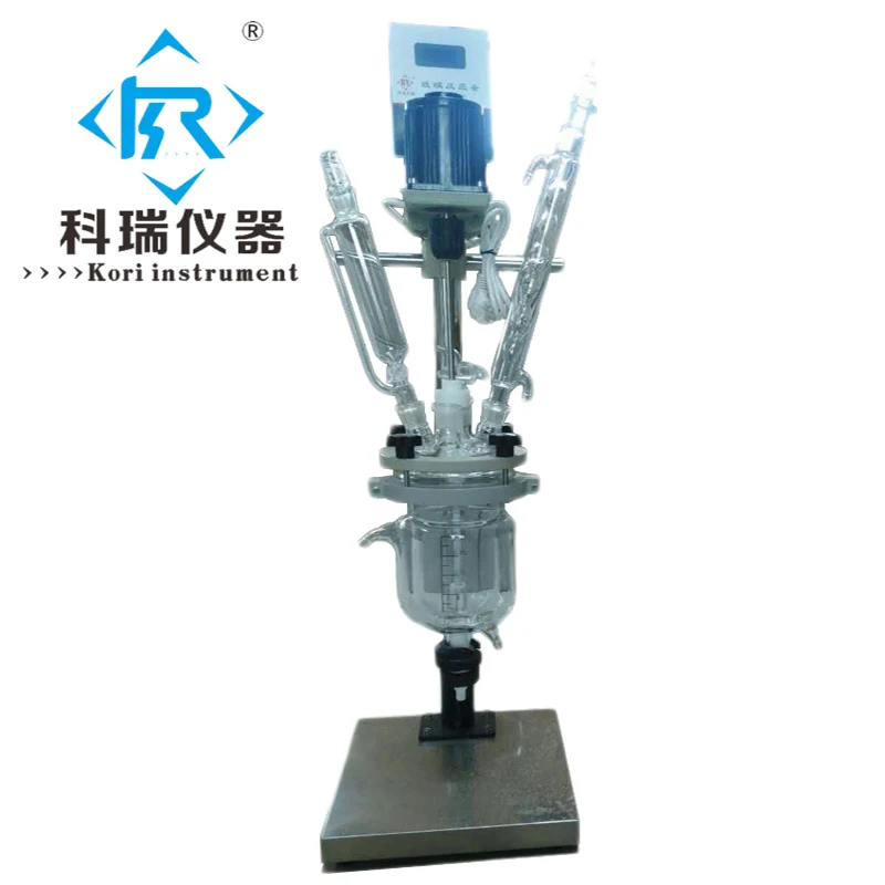 

1l Chemical lab Dual glass Reactor Mixing Reaction vessel Jacketed Vacuum Bioreactor