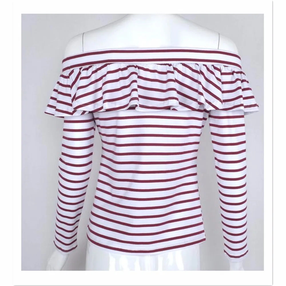 Новая дамская мода в полоску с открытыми плечами Slash Средства ухода за кожей шеи