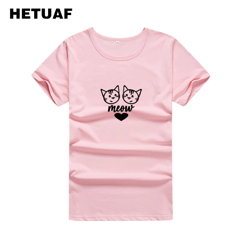 Женская хипстерская футболка HETUAF Meow Kawaii Cat Love Print Best Friends летняя с принтом Tumblr