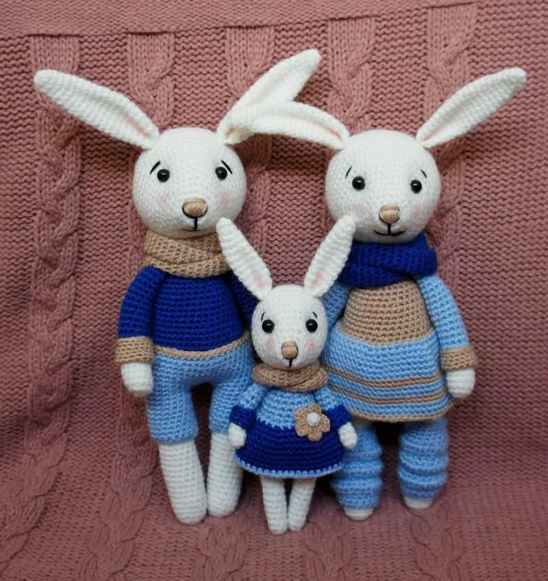 Вязаные игрушки amigurumi bunny family
