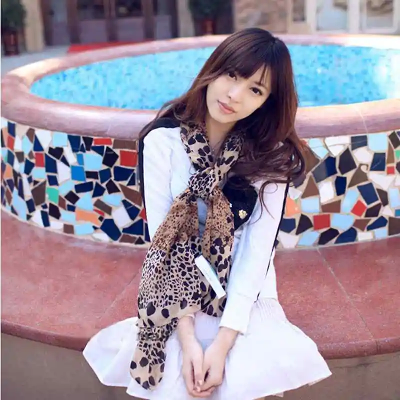 Популярная Летняя женская шифоновая накидка мягкий шарф с леопардовым принтом