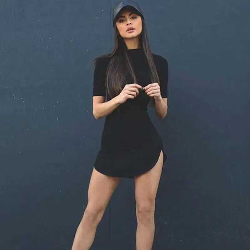 Hot Style Fashion Trend Solid Color Round Neck Short Sleeve Irregular Lotus Leaf Edge Slim Women Dresses New The 2016 | Женская одежда