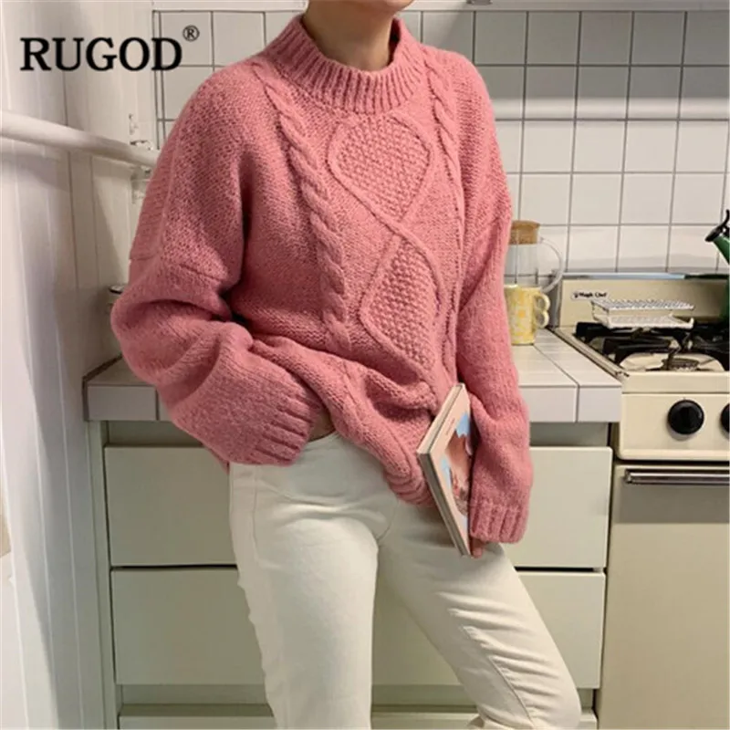 RUGOD Vintage Fashion Solid Women Sweaters Loose O-Neck Casual Pullovers Knitted Winter Clothes pull femme hiver | Женская одежда