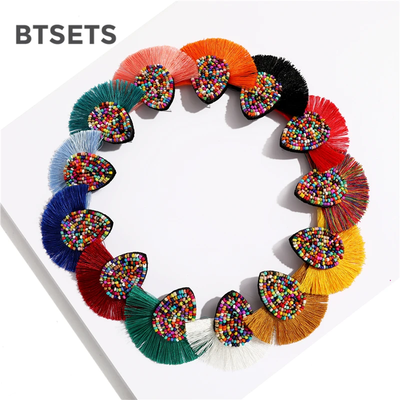 Женские Винтажные висячие серьги с кисточками и бусинами черного цвета женские