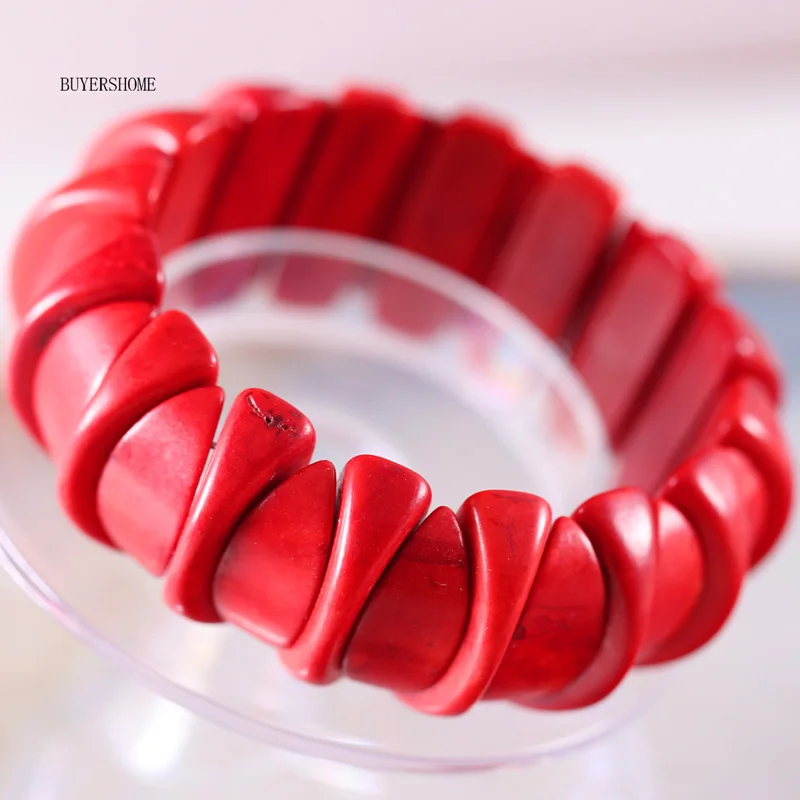 Red Turquoise Женские ювелирные изделия, растягивающиеся Бусы из натурального камня, красный, зеленый, белый, фиолетовый, желтый, разноцветный браслет из говлита, 8 дюймов, 1 шт - Окраска металла: Red Turquoise