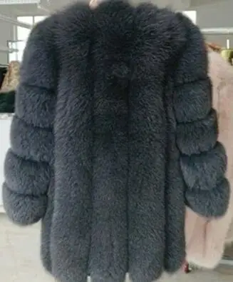 iron grey no hood Пальто из натурального Лисьего меха, новая модная Роскошная зимняя теплая Длинная женская куртка из натурального Лисьего меха в полоску с капюшоном для женщин 180628-2 - Цвет: iron grey no hood