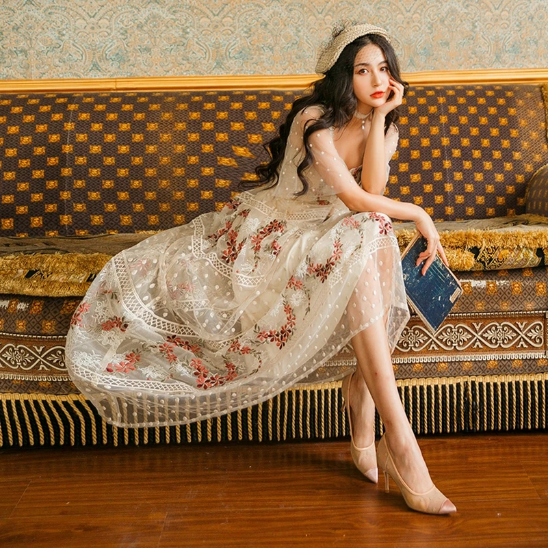 Женское Сетчатое платье с вышивкой модное для отпуска новинка 2021|Женские платья|