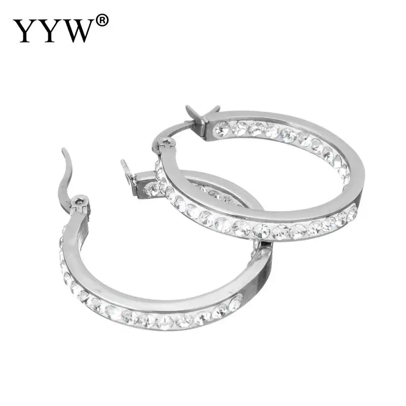 Women Earrings Statement Rhinestone Stainless Steel Ear Loop Hoop Earring 2018 Punk Pendientes Round Circle | Украшения и