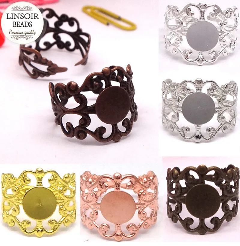 

10pcs 6Colors Copper Blank Ring Setting Cabochon 8mm Adjustable Flat Rings Pad Base Cabochon Setting Tray Jewelry Making F3480