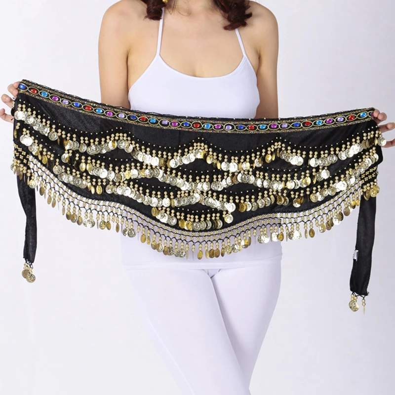 310 монет пояс для танца живота цветной алмазный шарф с блестками и кисточками