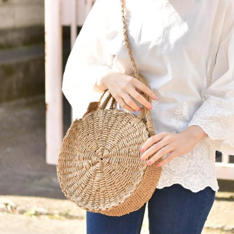Соломенная Ретро женская сумка из ротанга Женская круглая соломенная винтажный