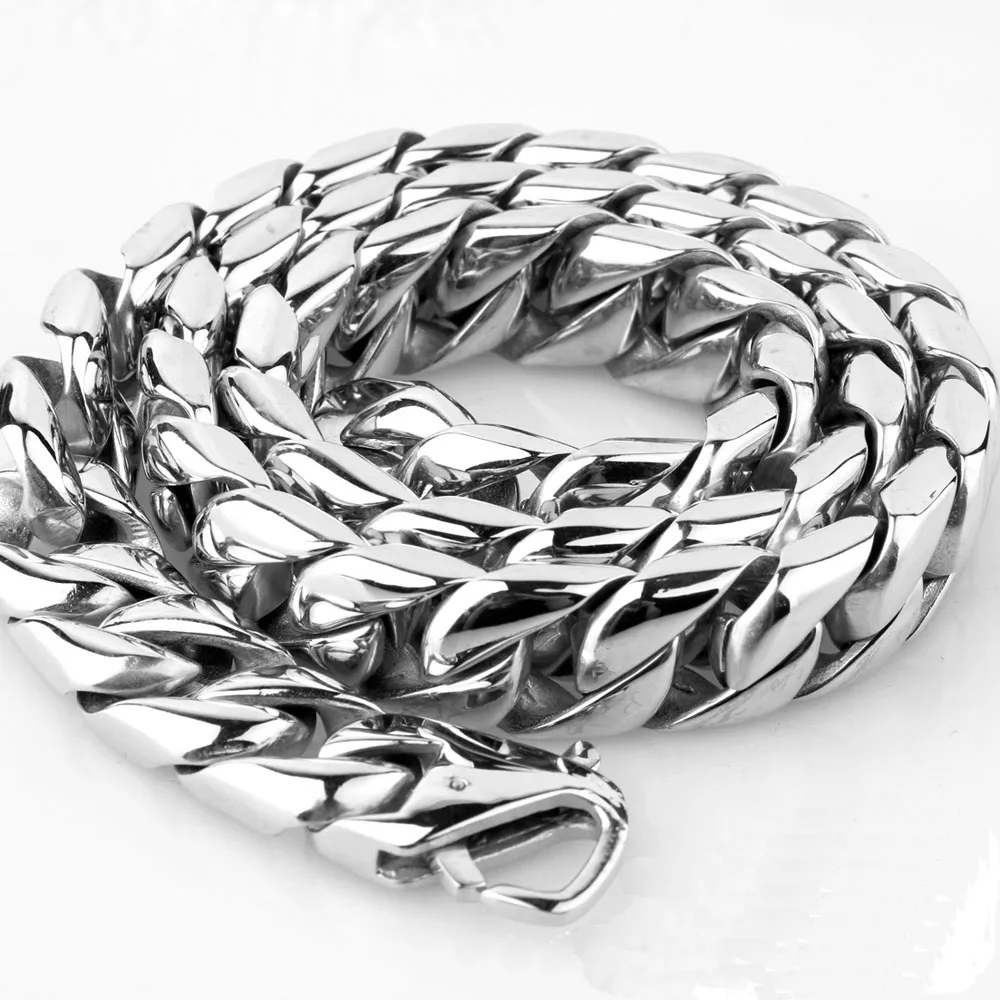 Top Quality Hip Hop Men Miami Cuban Chain Jewelry Gold steel black Thick Stainless Steel Big Chunky Hippie Rock Necklace 15mm | Украшения и