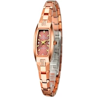 rose gold color ladies tungsten watch with natural zircons on case super slim fashion bracelet watch montre femme