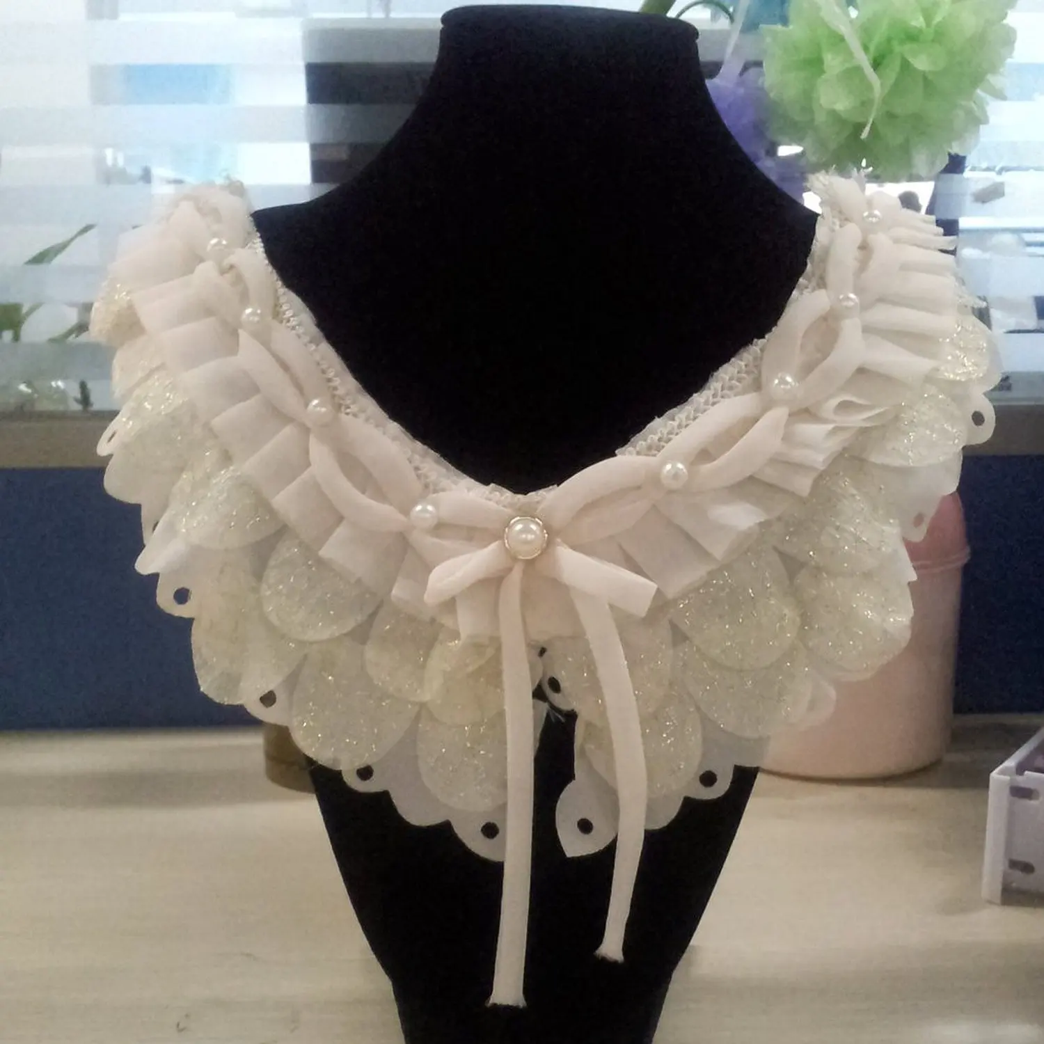 LHBL шампанское бант шифон кружева воротник Швейные Аппликации|lace collar|collar sewingchiffon