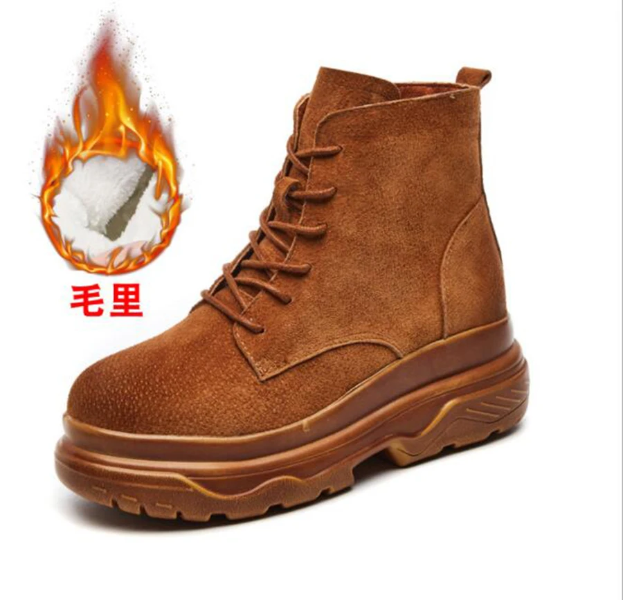 

Thick-bottom Martin Boots Women's Autumn and Winter New Round Head Wild Short Tube Tie Casual High Retro Booties
