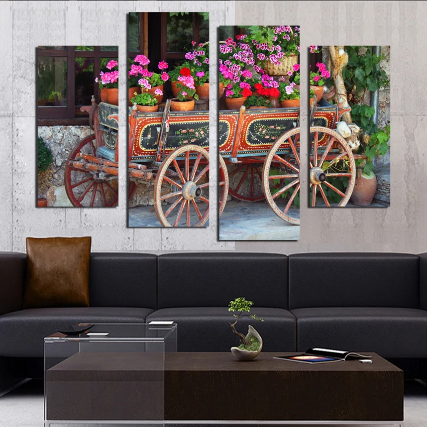 4 шт. художественные картины на холсте природные цветы ландшафты автомобили