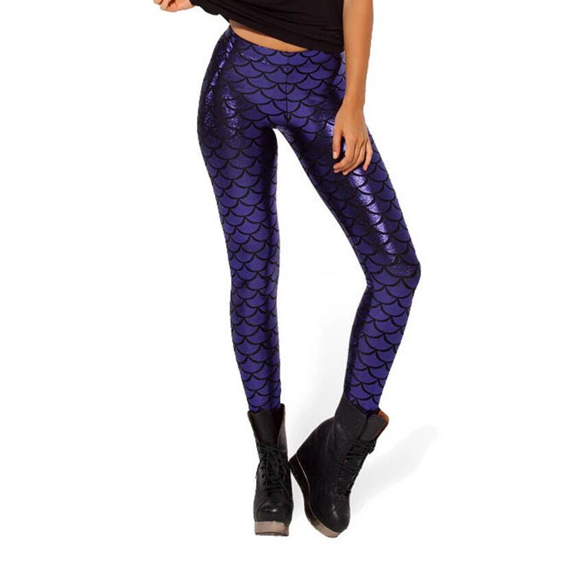 VISNXGI Colorful Leggings Black Milk Digital Printing Mermaid Fish Scale High Elastic Waist Women Workout Push Up Gym Pants New