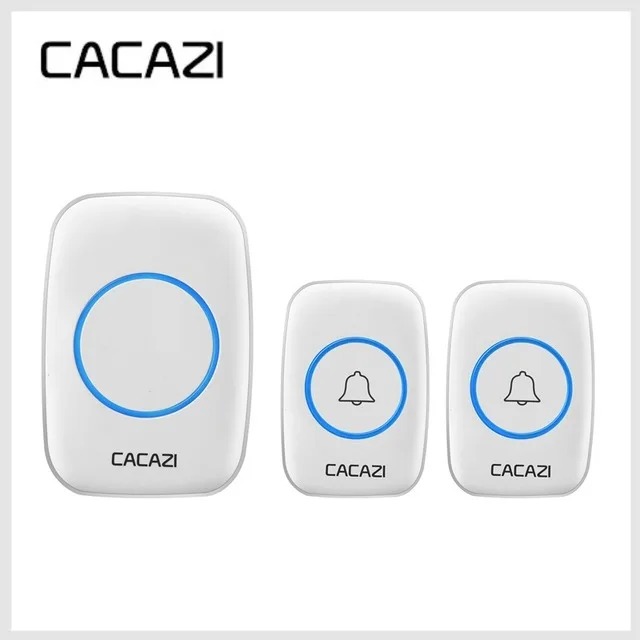 White 2x1 CACAZI новейший светодиодный умный дверной звонок Водонепроницаемый 300 м дистанционный мини беспроводной дверной звонок 38 колокольчиков 20-85дб EU/UK/US заглушка дверное кольцо - Цвет: White 2x1