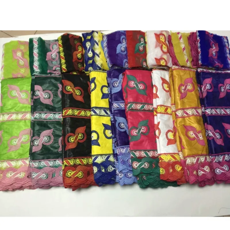 

Latest Embroidered Triple Colors with beads 5 yards Bazin and 2 yards net lace PB13,Free Shipping cheap NICE WAX lace Fabric