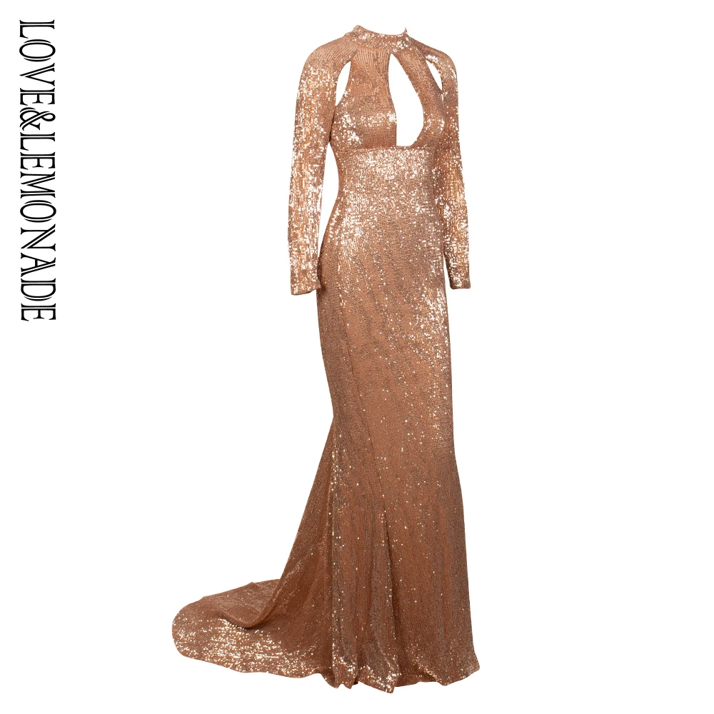 Love& Lemonade длинное платье с вырезами и эластичными блестками LM81525GOLD