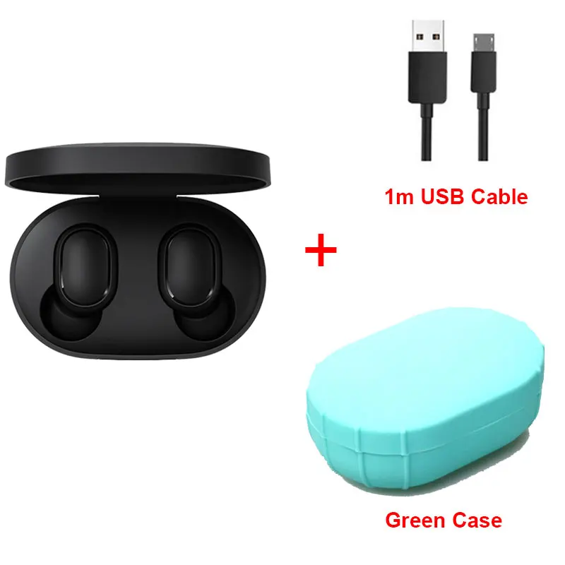 AddCable GreenCase.. Наушники беспроводные Redmi Airdots TWS Bluetooth стерео бас Xiaomi гарнитура шумоподавлением микрофоном свободные управление беспроводная AI - Цвет: AddCable GreenCase..