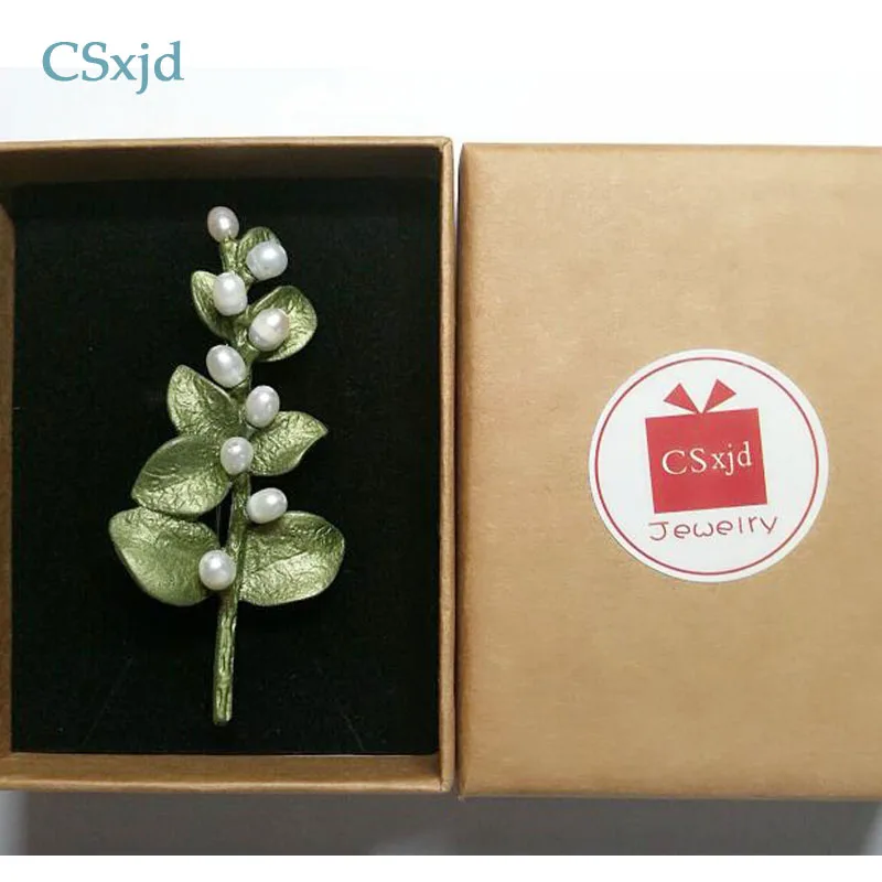 CSxjd Новая Винтажная брошь натуральный жемчуг листья эвкалипта ветки Брошь