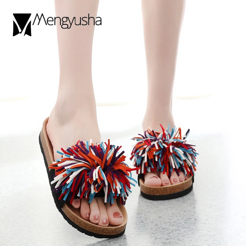 Разноцветные сандалии гладиаторы с кисточками женские из натуральной кожи на