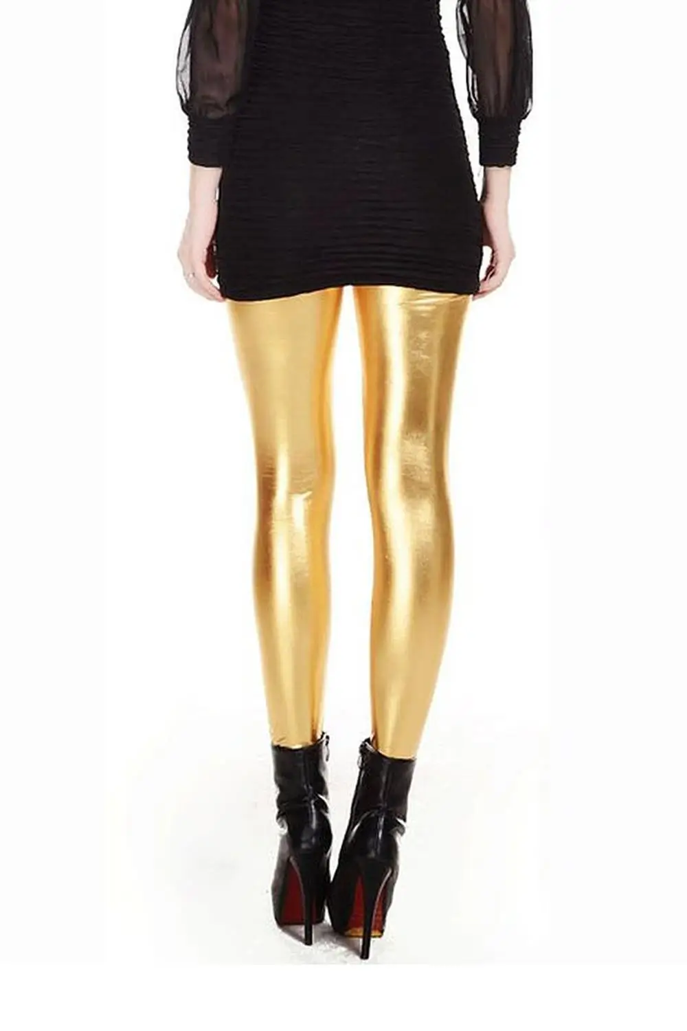 Metallic Wet Look Liquid Leggings Shiny Stretch Women Pencil Pants(gold) | Женская одежда
