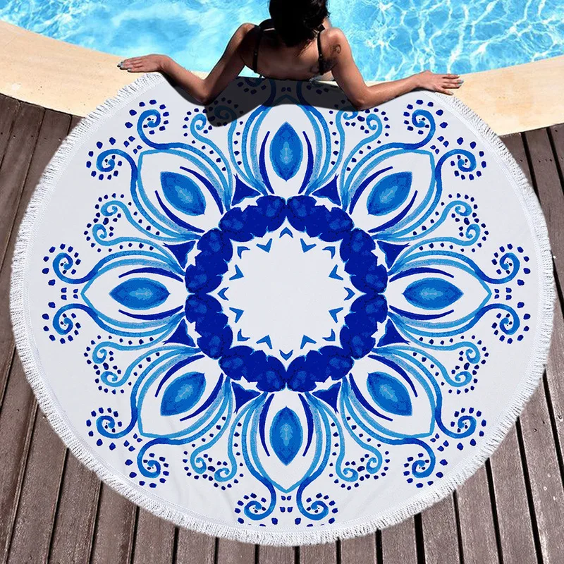 Гобелен мандала круглое пляжное полотенце с бахромой Солнцезащитный блок