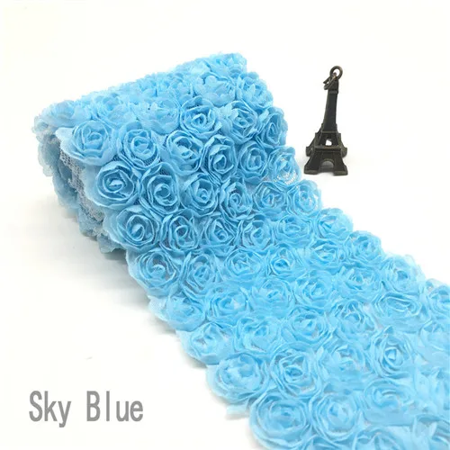Sky blue 1 ярд/Лот разноцветный 6 ряд кружева Искусственный цветок Роза ширина 3D шифон Вышитые Кружева отделка Лента ткань, аксессуары для DIY - Цвет: Sky blue
