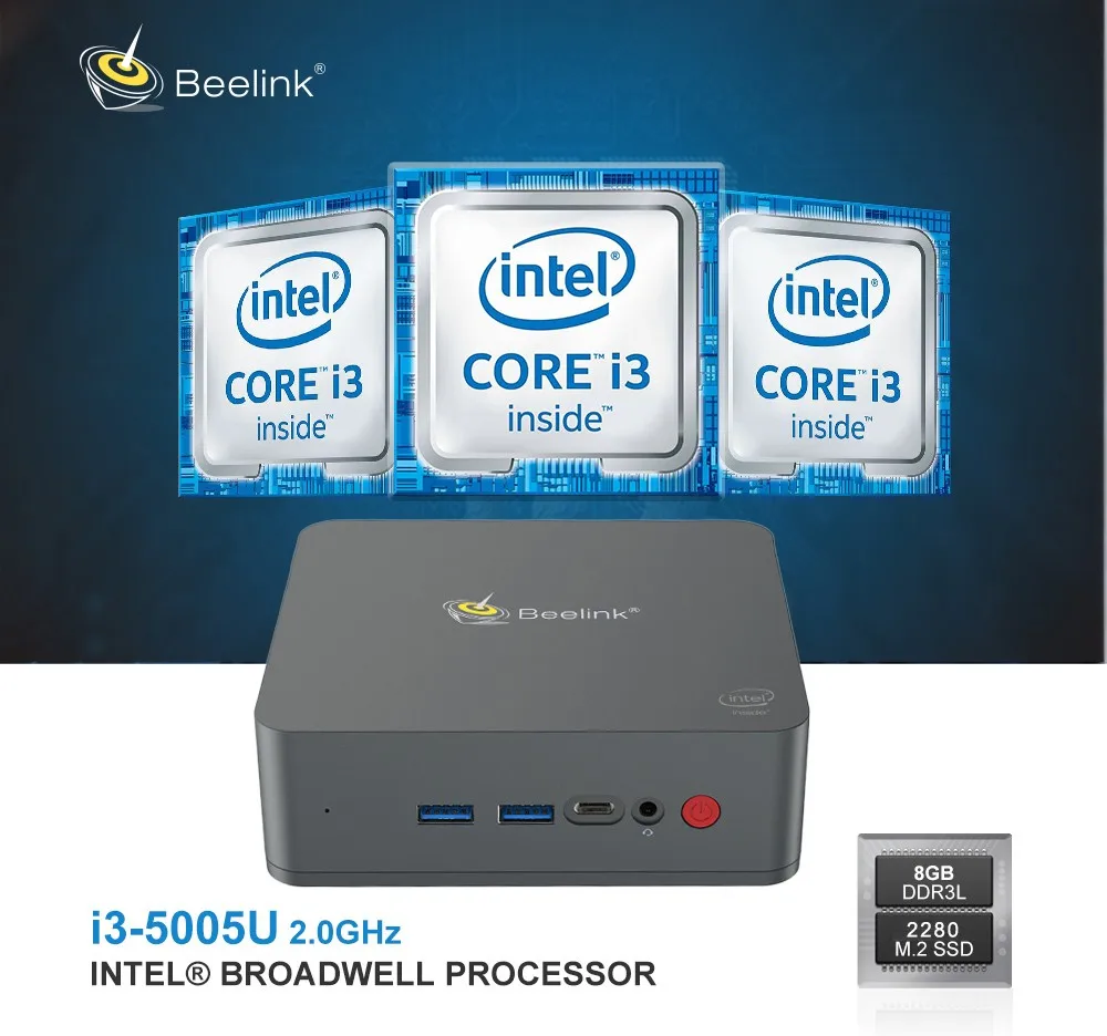 Beelink U55 Мини ПК Intel Core I3-5005U HD graphics 5500 телеприставка 8 Гб 128 ГБ/256 ГБ/512 ГБ SSD 1000 Мбит/с BT4.0 двойной WiFi ТВ приставка