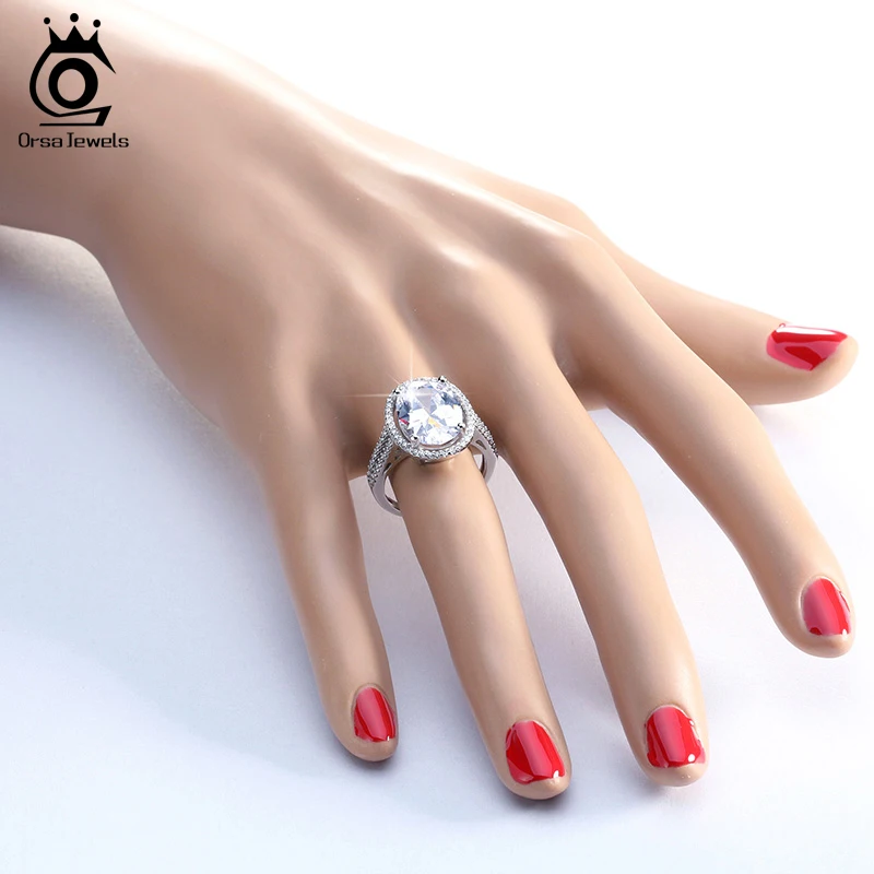 ORSA JEWELS роскошное женское свадебное и обручальное кольцо 6ct большая овальная резка AAA ослепительное CZ серебряное кольцо золотого цвета ROR98