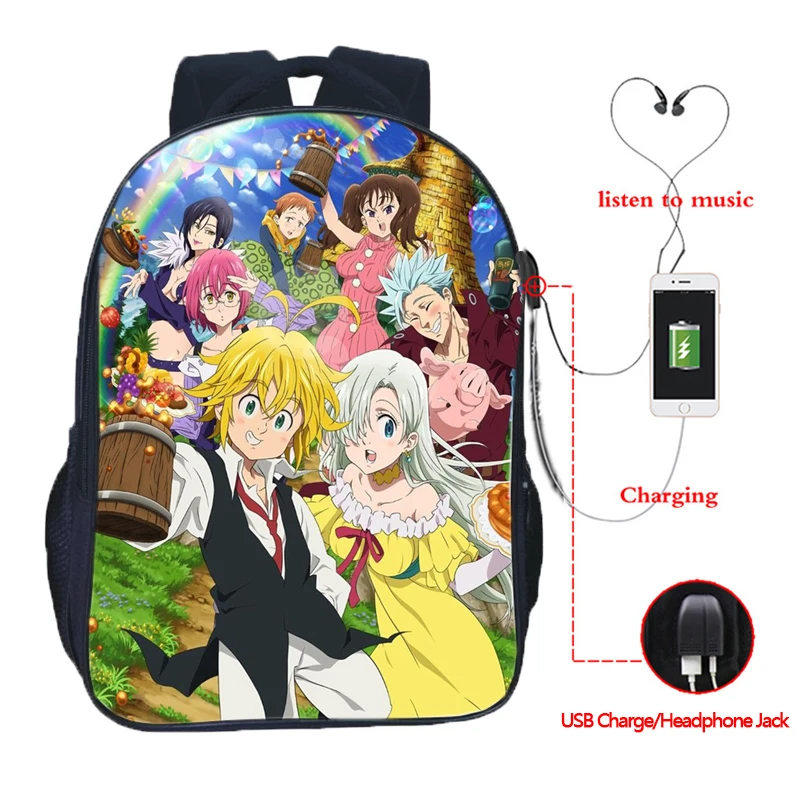 Рюкзак Seven Deadly Sins Nanatsu No Taizai с usb зарядкой школьная сумка для мальчиков и