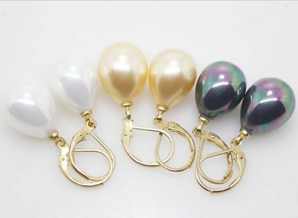 

FREE shipping Jewelry 12X16MM White Yellow Black Shell Pearl Drop Earrings