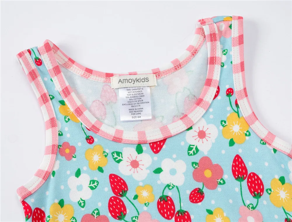 2020 Baby Girls Clothes Set 2pcs/lot Cartoon Printing Bamboo Summer Sleeveless Newborn Infant Babies Clothing | Мать и ребенок