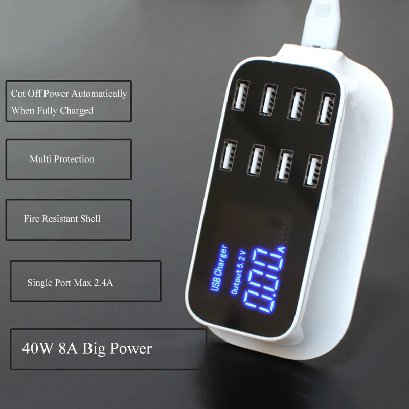 8-портовый настенный usb-концентратор зарядное устройство 8А USB для мобильного
