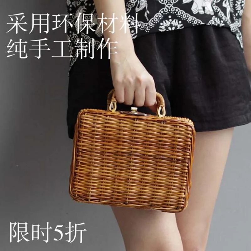 

Women's handbag luxury rattan bank money box type handmade rattan woven 2019 summer beach bag bolso mujer New arrive fashion