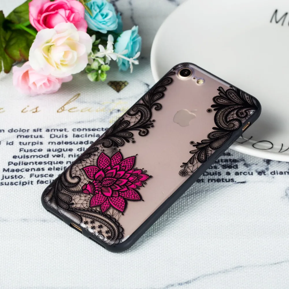 Пикантные розовые кружевное платье с цветочным рисунком для iPhone 8 плюс TPU + PC Phone