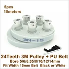 5 шт. 24 зубца 3 м зубчатый шкив с отверстием 566.358101214 мм + 10 метров 3 м PU ремень W = 15 мм 24 т 24 зубца 3 м шкив гравировальный станок