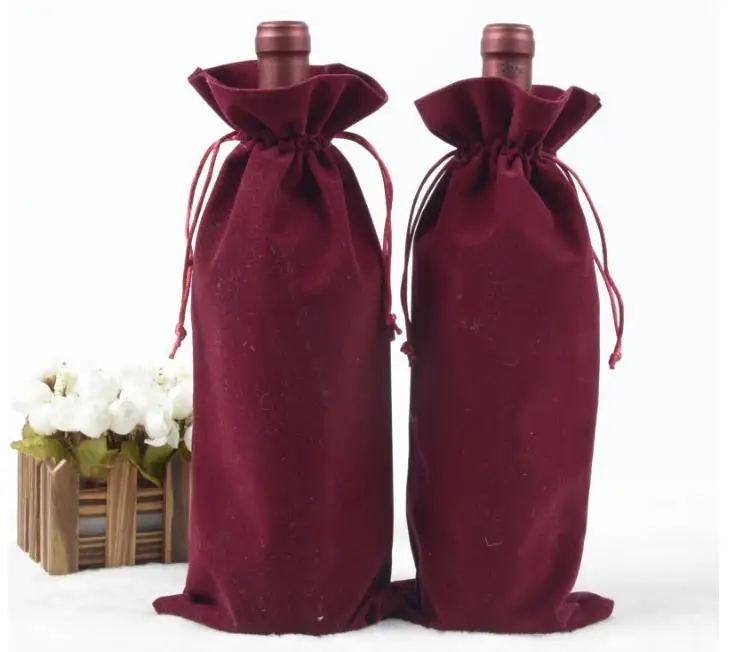 Goedkoop Groothandel Fluwelen Wijnfles Covers Flanel Champagne Blind Fles Wijn Cadeau Zakken Wedding Party Bomboniere 300 Pcs 15x37cm
