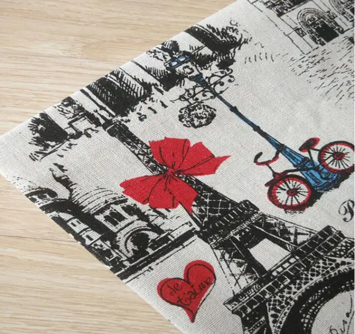 Холщовая льняная ткань с рисунком красного сердца и башни 150 см X 50 для