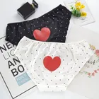 Женские хлопковые трусики в горошек с принтом сердца, милое дамское нижнее белье с заниженной талией, женские трусики с оборками, женское нижнее белье