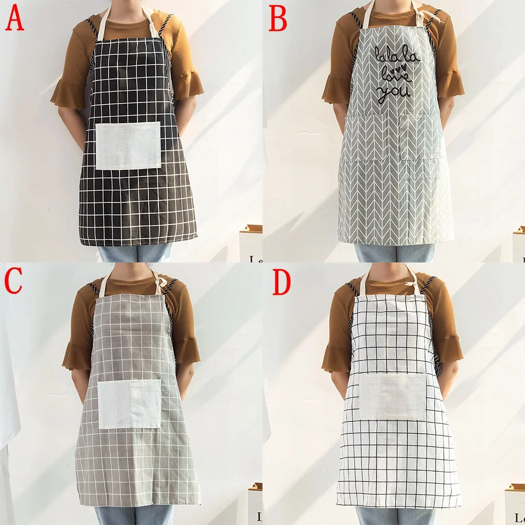 Короткий регулируемый хлопковый льняной полосатый кухонный фартук для женщин и