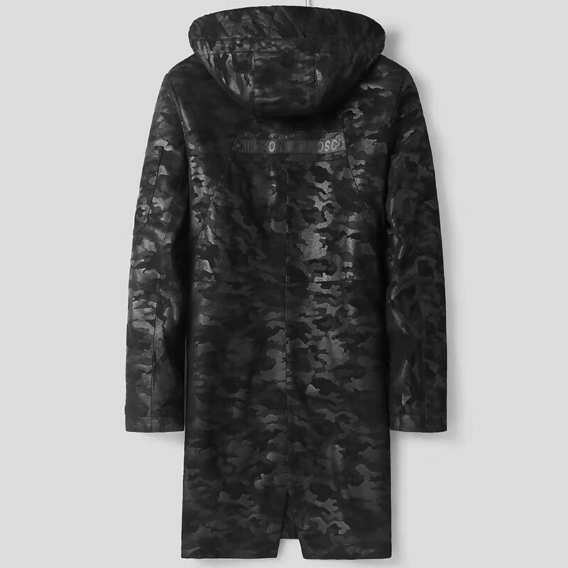 Pudi MT906 Новая модная мужская куртка из натуральной овчины камуфляжная Длинная кожаная куртка с капюшоном зимняя теплая верхняя одежда