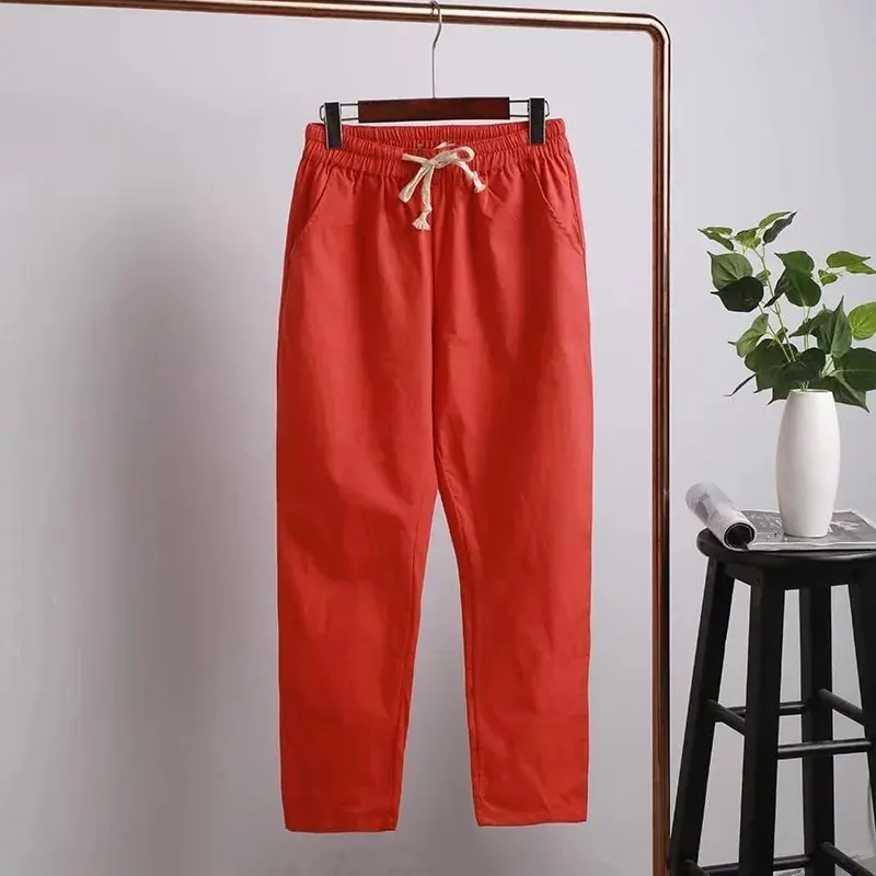 4XL элегантные хлопковые льняные брюки для женщин 2018 летние женские зауженные